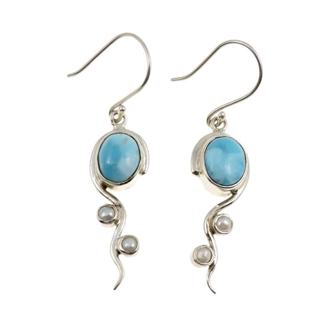 Larimar Earrings - with Fresh Water Pearls